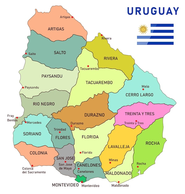 ウルグアイの行政区の青い緑の詳細な地図。国旗と地球上の場所が記載されています。 ベクターイラスト」のベクター画像素材 ロイヤリティフリー1787724476Shutterstock