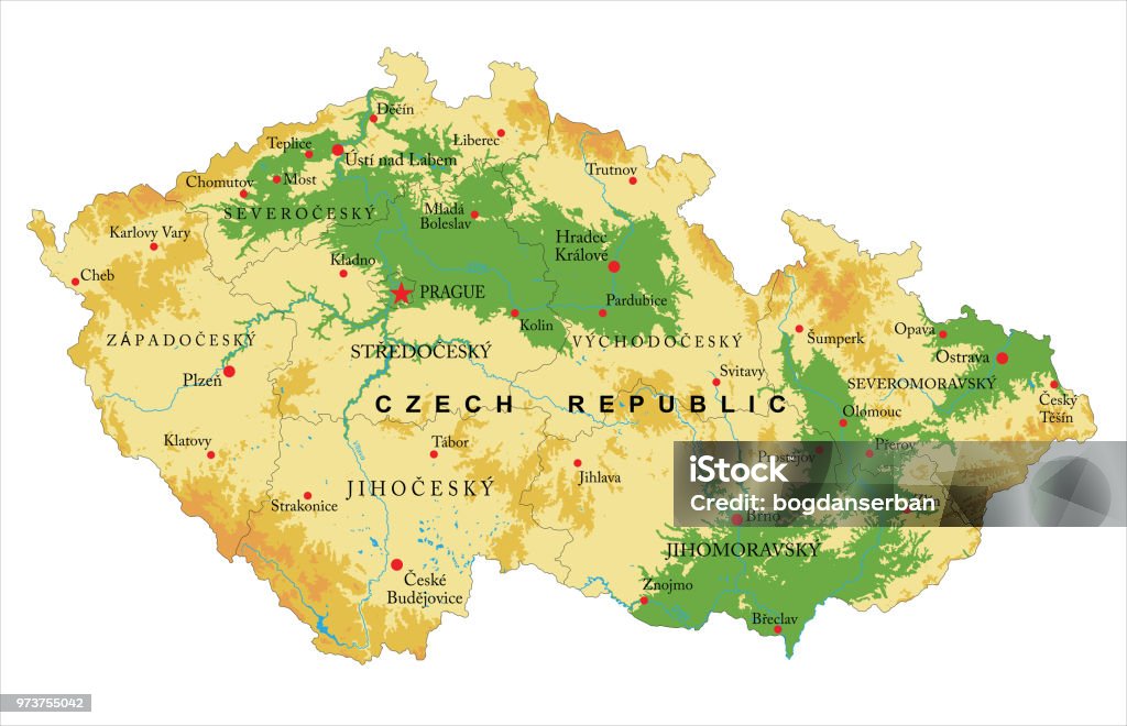 チェコ共和国の地図 高詳細なベクトル図 ストックベクター ©dikobrazik