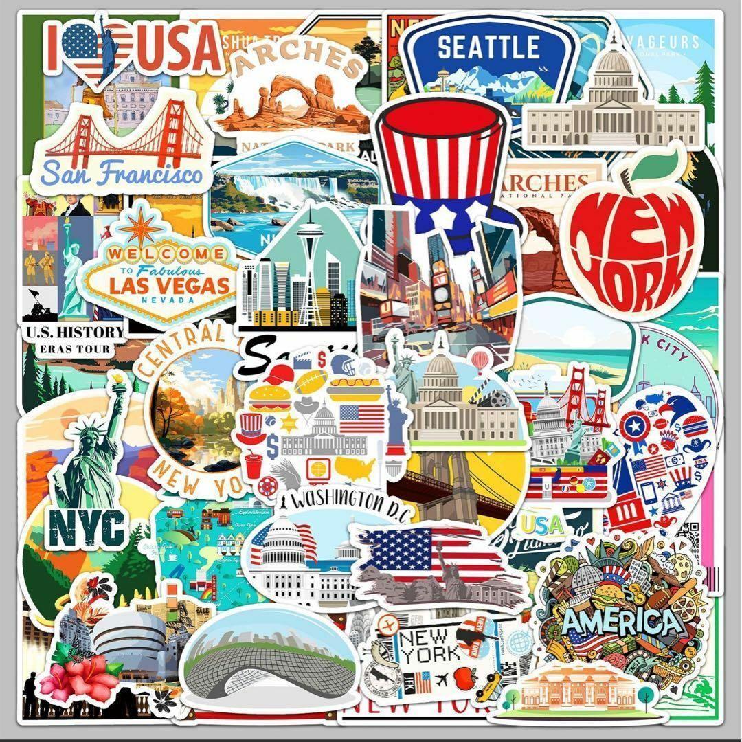 ステッカーアメリカニューヨーク海外旅行シール文房具コラージュお土産写真大きUSA おしゃれ 国旗 デザイン