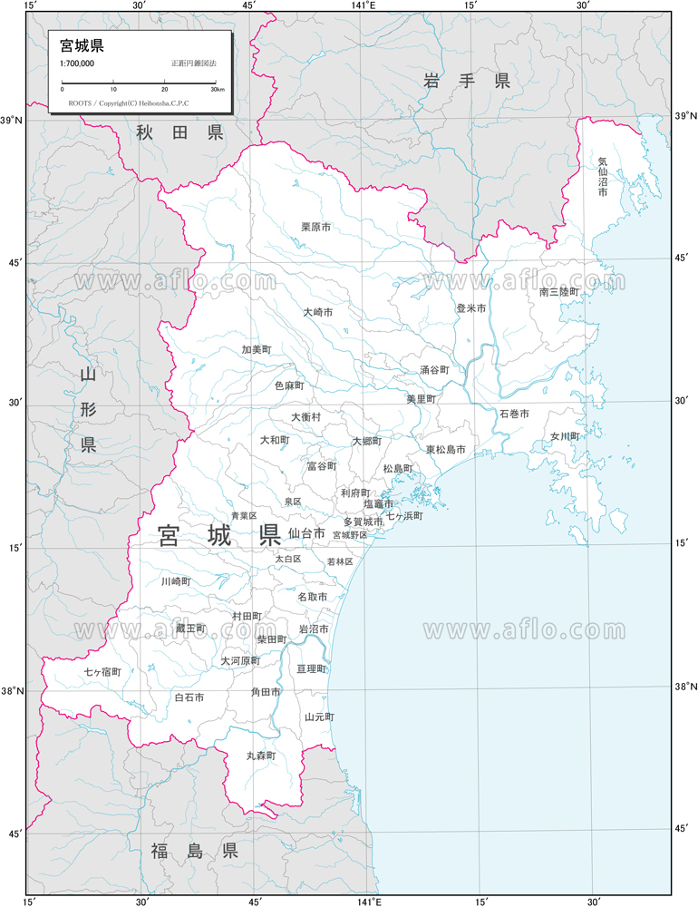宮城県 白地図ベクター地図素材のダウンロード販売アフロモール