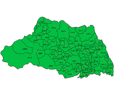 埼玉県の白地図イラスト無料素材集県庁所在地・市区町村名あり